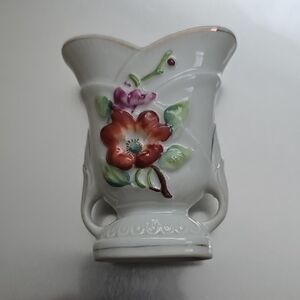 Occupied Japan Floral Ceramic Vase with Handles